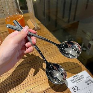 Cuillère coréenne en acier inoxydable 304, épaisse, à long manche, durable, pour soupe et riz, ustensile de cuisine domestique - Product Image 3