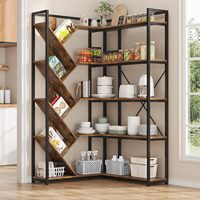 Étagère d'angle haute de 71 pouces, 5 niveaux, en forme de L, design arbre en Y, moderne, autoportante, pour rangement et présentation, salon, MDF