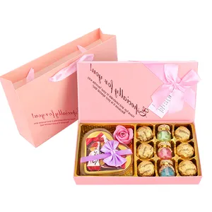 Set cokelat pemisah kardus terang kustom kotak kemasan penutup cendera mata pernikahan kotak hadiah cokelat