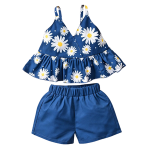 Vêtements d'été pour bébé, robe fleurie pour bébé fille, ensemble hauts + bandeau court à imprimé floral - Product Image 1