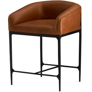 Evelyn Counter <b>Stool</b> iron/Russet <b>Leather</b> ,Black <b>Leather</b> Durable High Bar <b>Stool</b> for Home Bar & Dining Room - Product Image 1