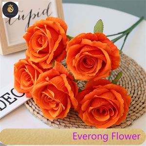 5 cabezas de flores artificiales de terciopelo, suministros de boda, decoraciones de boda de alta calidad, ramo de rosas, flores artificiales de seda - Product Image 1