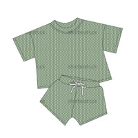 Ensemble de pyjama d'été haut de gamme pour femmes, gris foncé, à pois roses mini, imprimé bambou intégral, vente en gros