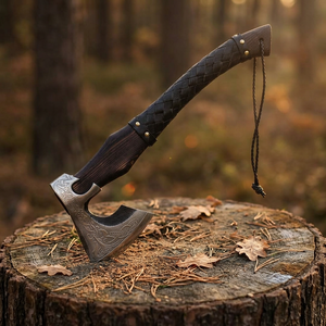Forged Steel Tomahawk <b>Axe</b> With <b>Wooden</b> Handle And Leather Wrap Survival Hatchet Custom Engraved Blade Design - Product Image 3