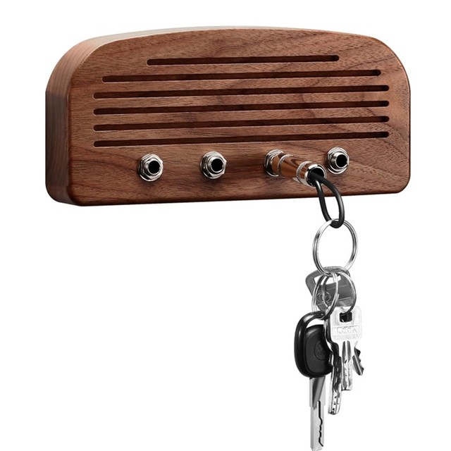 4 Guitar Plug Keychains Wall Mount Speaker Wood Fender Guitar Amp marshall Key Storage Holder Rack Hook for Wall storage rack