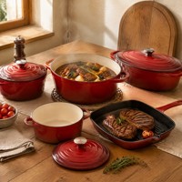 Lot de 9 ustensiles de cuisson en fonte émaillée rouge – Batteries de cuisine en fonte émaillée