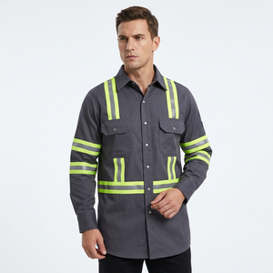 Camisa de Trabajo de Seguridad Reflectante, Corte Regular, Gris Oscuro con Rayas de Alta Visibilidad para Diseño Personalizado, Camisa al por Mayor - Product Image 1