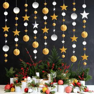Vendita calda carta glitterata oro nero scintillio piccola stella 4 metri decorazione della stanza ghirlanda rotonda decorativa per il Festival - Product Image 5