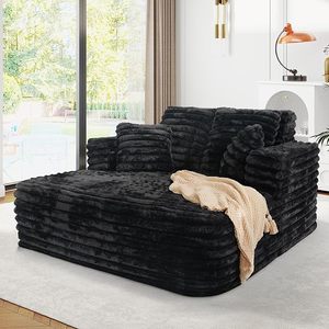Oversized Chaise Lounge Chair Indoor,Plush Faux Fur Sleeper <strong>Sofa</strong> Couch <strong>Bed</strong> With Pillows&amp;Wide Armrests,Fluffy Comfy Cloud Couch - Product Image 1