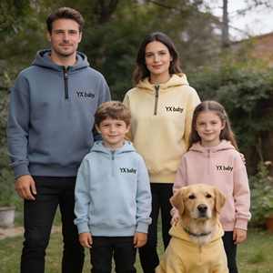 OEM ODM 無地 カスタムロゴ 暖かい 親子犬 カップル 快適 1/4ジッパー パーカー プルオーバー ペット犬 男の子 家族服 - Product Image 3