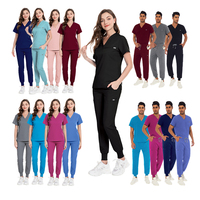 Tenue médicale personnalisée en gros avec logo, style jogger à col en V, ensemble de blouses médicales à manches courtes pour hommes et femmes
