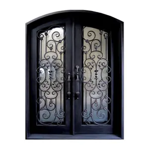 गुआंगज़ौ डिजाइन सुरक्षा बाहरी लोहे के दरवाजे कारखाने उच्च गुणवत्ता सरल डबल सामने मुख्य दरवाजा डिजाइन लोहे प्रवेश द्वार