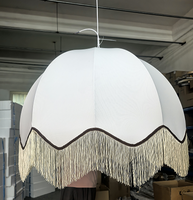 Lustre suspendu vintage en fer forgé sur mesure, grand abat-jour, décoratif, D90cm, avec pompons, pour salon