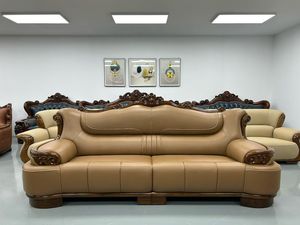 Juego de Sofás de Cuero PU de Estilo Europeo, Lujo Ligero, Madera Maciza Tallada a Mano, Muebles Duraderos para Apartamento y Villa - Product Image 2