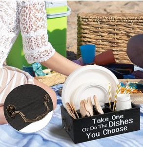 Bandeja pequeña <span class=keywords><strong>de</strong></span> papel, soporte para cubiertos, caja <span class=keywords><strong>de</strong></span> almacenamiento, <span class=keywords><strong>dispensador</strong></span> <span class=keywords><strong>de</strong></span> madera para fiestas y picnics, para tazas, tenedores y cucharas - Product Image 2