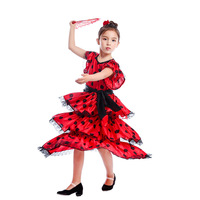 Costume Ethnique Traditionnel Espagnol Filles Costume Halloween Danseuses de Flamenco Costumes Exotiques Performance Robe pour Filles