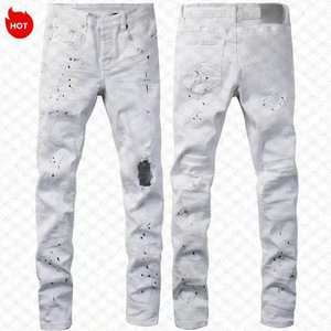 Vaqueros de mezclilla para hombre, corte ajustado, rectos, con cintura rasgada, desgastados, bordados, estilo urbano, vintage - Product Image 5