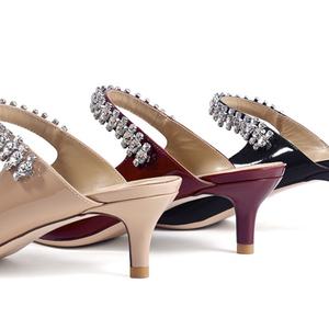 Custom Jm-Inspired Red Patent Slides Delicate 5cm Stiletto <b>Cushioned</b> Sheepskin Insole Sandals for Wedding Banquet Wholesale - Product Image 6