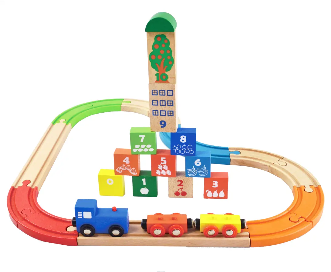 Montessori Baby Wooden Toy Train Track Railway Car Child Stacking Blocks Train Slot Figure Model Train Toys for Kids Set