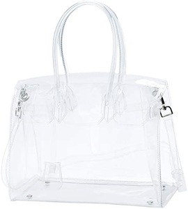 Women Clear Tote Beach Shoulder bags Top-handle Bag PVC Transparent Satchel Handbag Purse Black