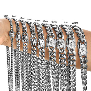 Cadena Cubana de Acero Inoxidable Color Plata con Hebilla Lisa - Pulsera Moderna (Ancho de 8-18 mm, 20-30 pulgadas) - Product Image 2