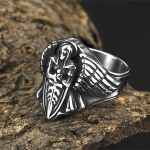 <b>Men's</b> <b>Titanium</b> Steel <b>Ring</b> With Angel Wings And Sword Design Hip Hop Style Fashion Jewelry Gift For <b>Men</b> - Product Image 3