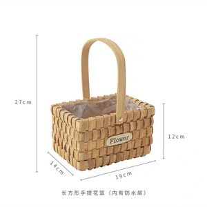 Panier à fleurs en osier rectangulaire, panier à fleurs fraîches, style pastoral, panier cadeau - Product Image 3