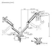 Support de bureau pour ordinateur de jeu entièrement réglable LDT63-C024GL 17-32 pouces 9 kg, bras de support pour double écran avec éclairage RVB pour écran LCD