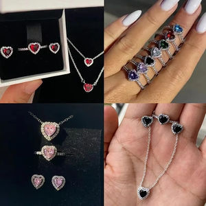 Parure a Forma di Cuore in <span class=keywords><strong>Argento</strong></span> Sterling 925 con Zirconi Colorati di Alta Qualità <span class=keywords><strong>Set</strong></span> Anello <span class=keywords><strong>Collana</strong></span> <span class=keywords><strong>e</strong></span> <span class=keywords><strong>Orecchini</strong></span> Gioielli di Lusso da Donna - Product Image 2