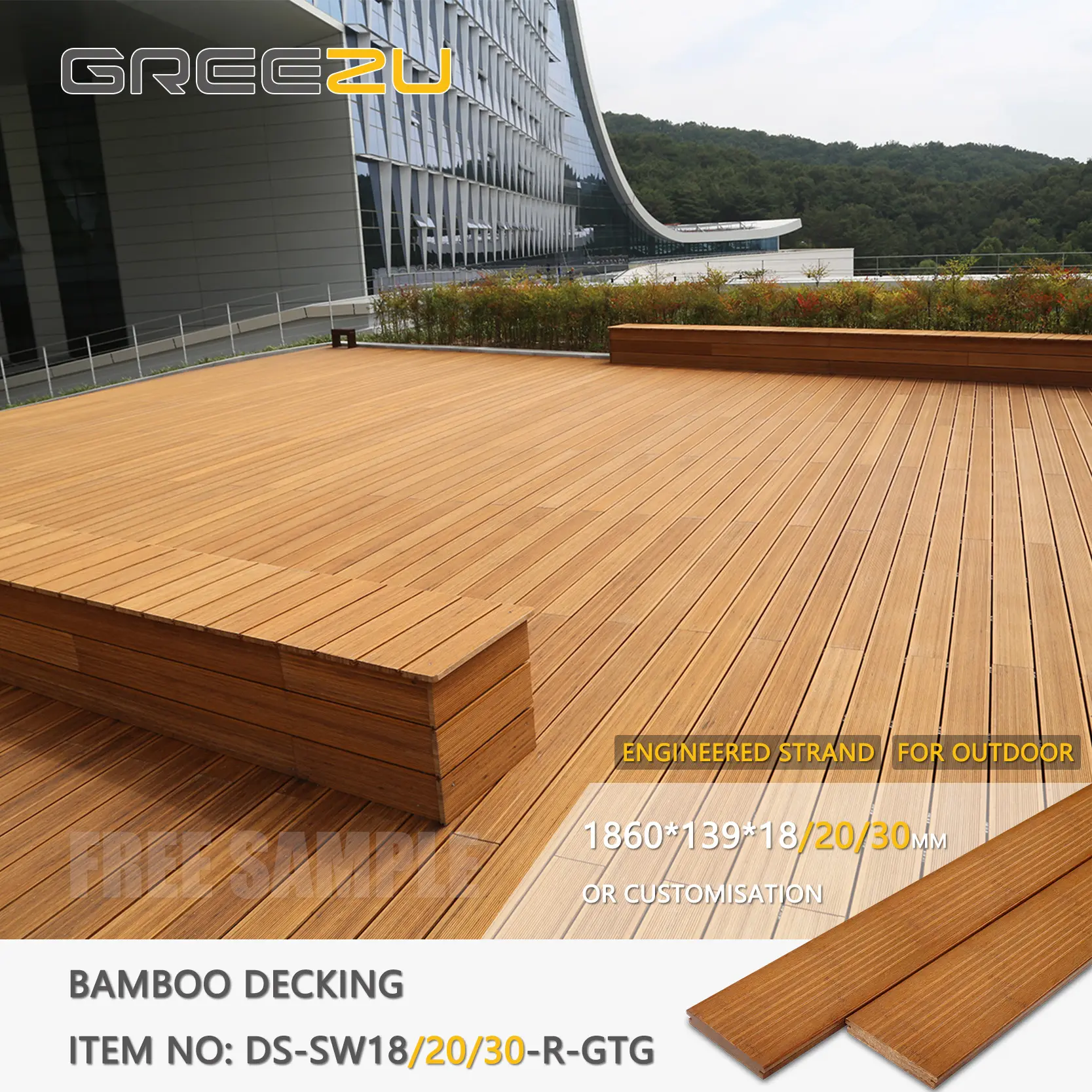 Greezu Waterproof bamboo decking Strand woven bamboo flooring bamboo longboard decks