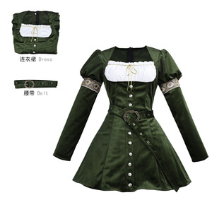 Robe médiévale pour femme, tenue de cosplay, velours vert, style gothique, costume de fantaisie, tenue de fête d'Halloween - Product Image 3