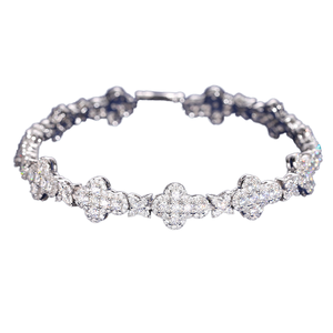 XRZ020 Luxury Fashion 925 Sterling <b>Silver</b> <b>Bracelet</b> for Women 1.2mm Moissanite Zircon Four Leaf Moissanite <b>Bracelets</b> <b>Bangles</b> - Product Image 1