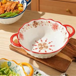 Wholesale Household <b>Simple</b> Style Ceramic <b>Microwave</b> Safe Soup Bowl Japanese Style Yellow Flower Painted Bowl - Product Image 5