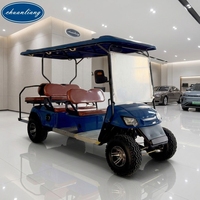 Voiturette de golf électrique de luxe bleue de haute qualité pour 6 passagers, tout-terrain, alimentée par batterie au lithium, idéale pour les zones touristiques