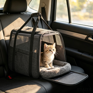Sac de transport pour animaux de compagnie, sac de transport souple pour chat et chien, sac de voyage respirant en maille avec coussin amovible, sangle réglable et bol - Product Image 5