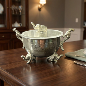 Bol décoratif en métal artisanal au design moderne, éléphant et paon, boîte en velours, cadeau |   Décoration d'intérieur de haute qualité pour un anniversaire - Product Image 4