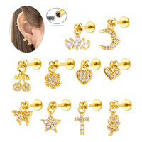Maina Surgical Stainless Steel Pendant Cartilage Earrings Zircon Ear Lip Stud Flat Back Labret Piercing Tragus Earlobe Earring