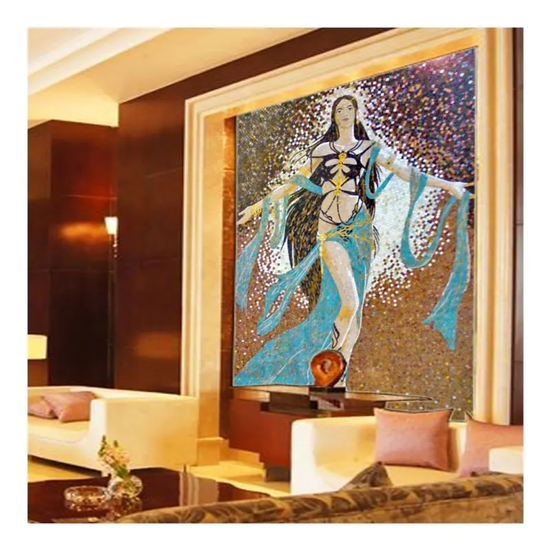 Living Room Handmade Painting Pattern Design Glass Craft Mosaic Art Tiles For Interior Wall Murals
