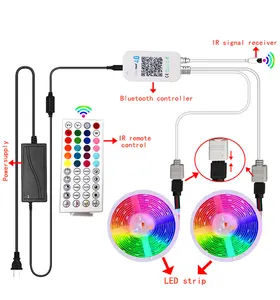 Buletooh 무선 32ft 스마트 5050 RGB 멀티 컬러 음악 동기화 유연한 방수 원격 및 전원 어댑터 LED 스트립 빛