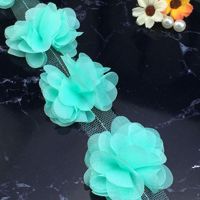 Vente en gros Plusieurs Couleurs 3D Mousseline de Soie Fleur Dentelle Garniture pour Accessoires de Vêtement