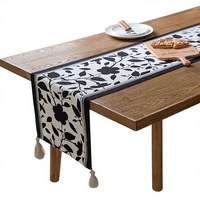 Chemin de table en coton jacquard rayé pour la décoration de restaurants et de banquets Noir 35x180cm