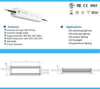 Transformateur électronique AC-DC étanche IP68 100-277Vac monophasé 12V 24V 36V 48V haute efficacité avec garantie de 5 ans pour bande LED