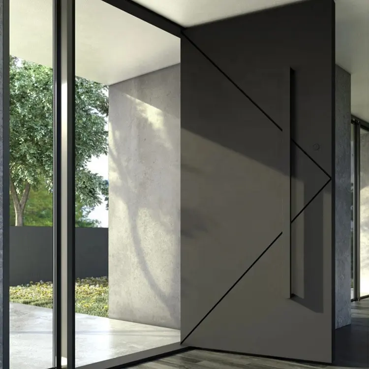 Popular style front entry black modern pivot wooden door designs for home