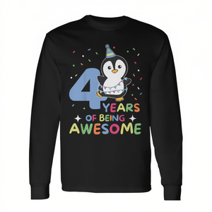 Maglietta a maniche lunghe con pinguino per il 4° compleanno dei bambini, maglietta per la festa dei quattro anni - Product Image 3