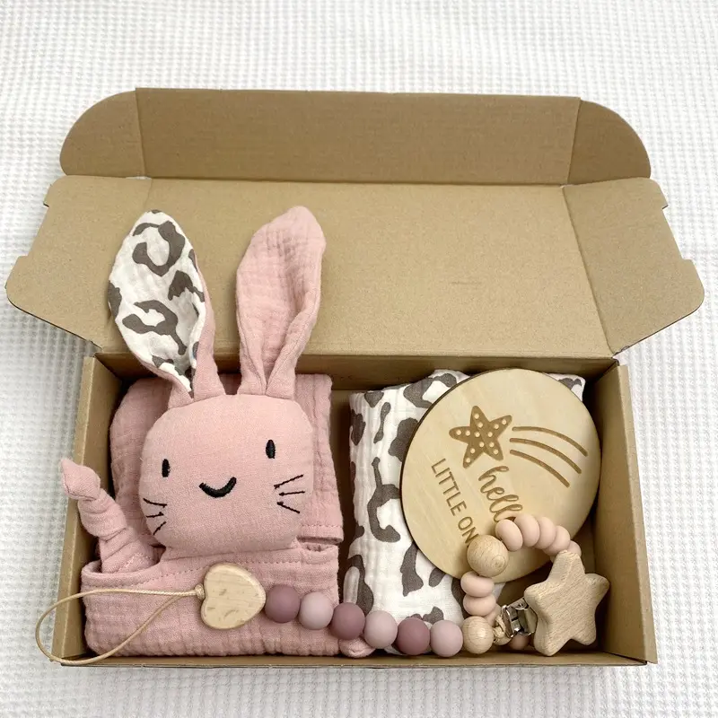 4 adet ahşap BabyTeether tavşan yatıştırıcı havlu silikon bebek emzik klipsi zincir tığ çıngırak oyuncak seti yenidoğan için