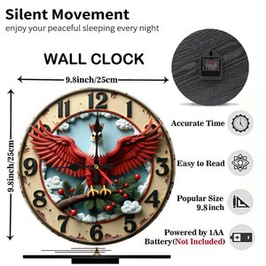<b>Round</b> Wooden Wall Clock 25x25cm Traditional Roman Numeral Wood Wall Decor Home Study Room Decoration - Product Image 5
