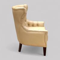 Fauteuil d'appoint moderne français fait main de haute qualité en bois de mahogany massif et cuir synthétique, polyvalent pour salon et détente