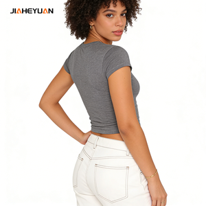 Wholesale Custom Logo Women's T-<strong>shirts</strong> Summer Soft <strong>Tee</strong> Crop Top Ladies Plain Sexy Fitted Thin Blank <strong>Shirt</strong> for Women Streetwear - Product Image 3