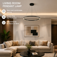 Luminaire suspendu LED rond noir mat à anneau unique, style moderne minimaliste, intensité réglable, pour salle à manger intérieure