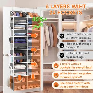 Organisateur à suspendre derrière la porte, 6 niveaux, 12 compartiments, 1 paquet, gris, rangement suspendu pour utilisation derrière la porte ou au mur - Product Image 2